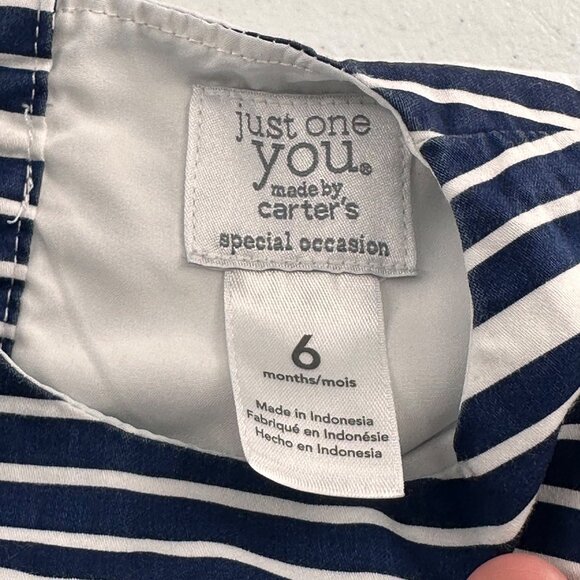 Carters Navy & White Striped Baby Girl Dress Pink Bow Accent Size 6 Months - Picture 2 of 11